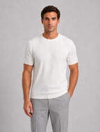 Men’s Knitted T-Shirt – Short Sleeve Crew Neck Shirt — White