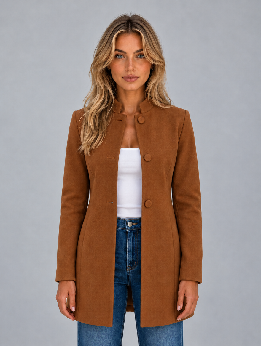 Women’s Tailored Button Front Coat — Brown