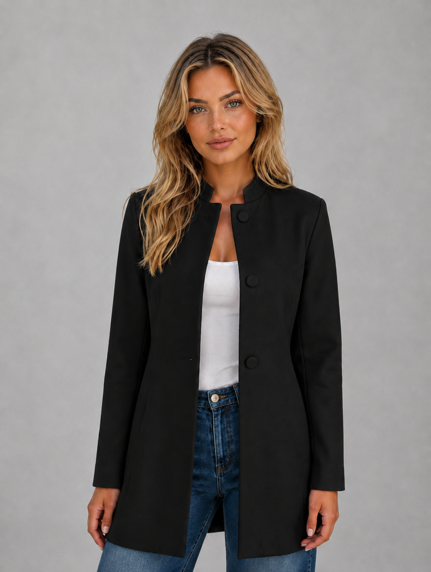 Women’s Tailored Button Front Coat — Black