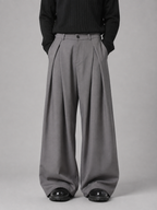 Men’s Wide Leg Trousers – Pleated Tailored Baggy Fit — Grey
