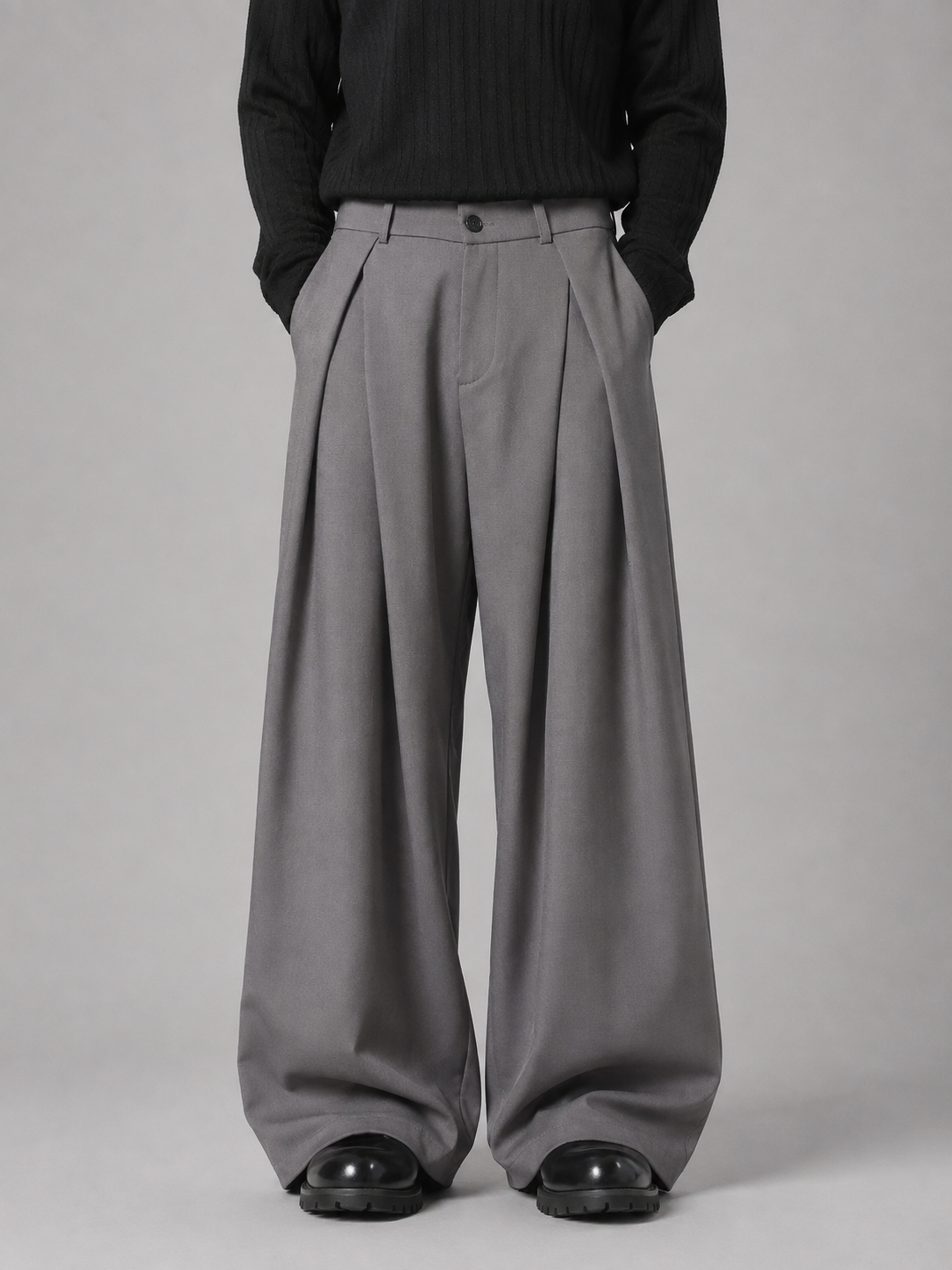 Men’s Wide Leg Trousers – Pleated Tailored Baggy Fit — Grey