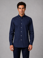 Men’s Long Sleeve Shirt – Button Down Collar Smart Casual Style — Navy