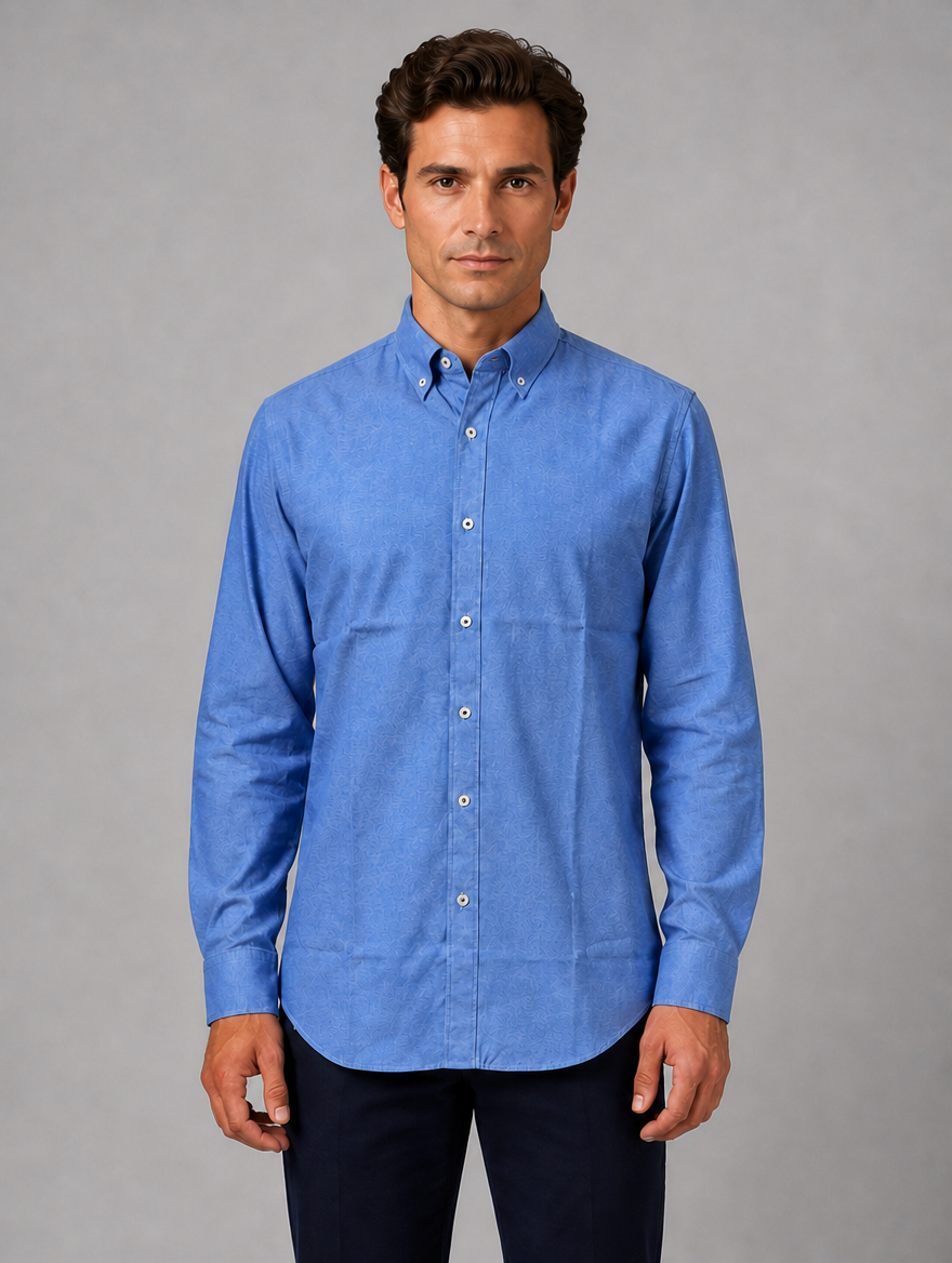 Men’s Long Sleeve Shirt – Button Down Collar Smart Casual Style — Light Blue