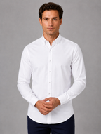 Men’s Long Sleeve Shirt – Button Down Collar Smart Casual Style — White