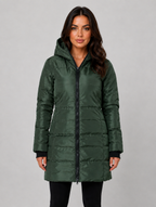 Women’s Long Puffer Coat – Hooded Quilted Winter Jacket — Green