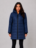 Women’s Long Puffer Coat – Hooded Quilted Winter Jacket — Navy