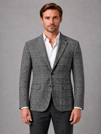 Men’s Tailored Tweed Blazer – Smart Casual Jacket — Light Grey