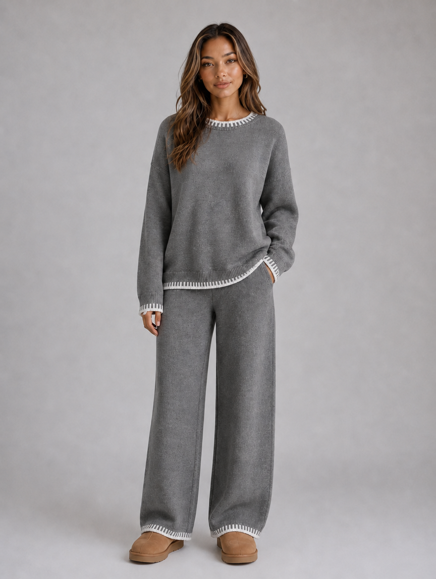 Women’s Knitted Relaxed Co-Ord Set — Grey
