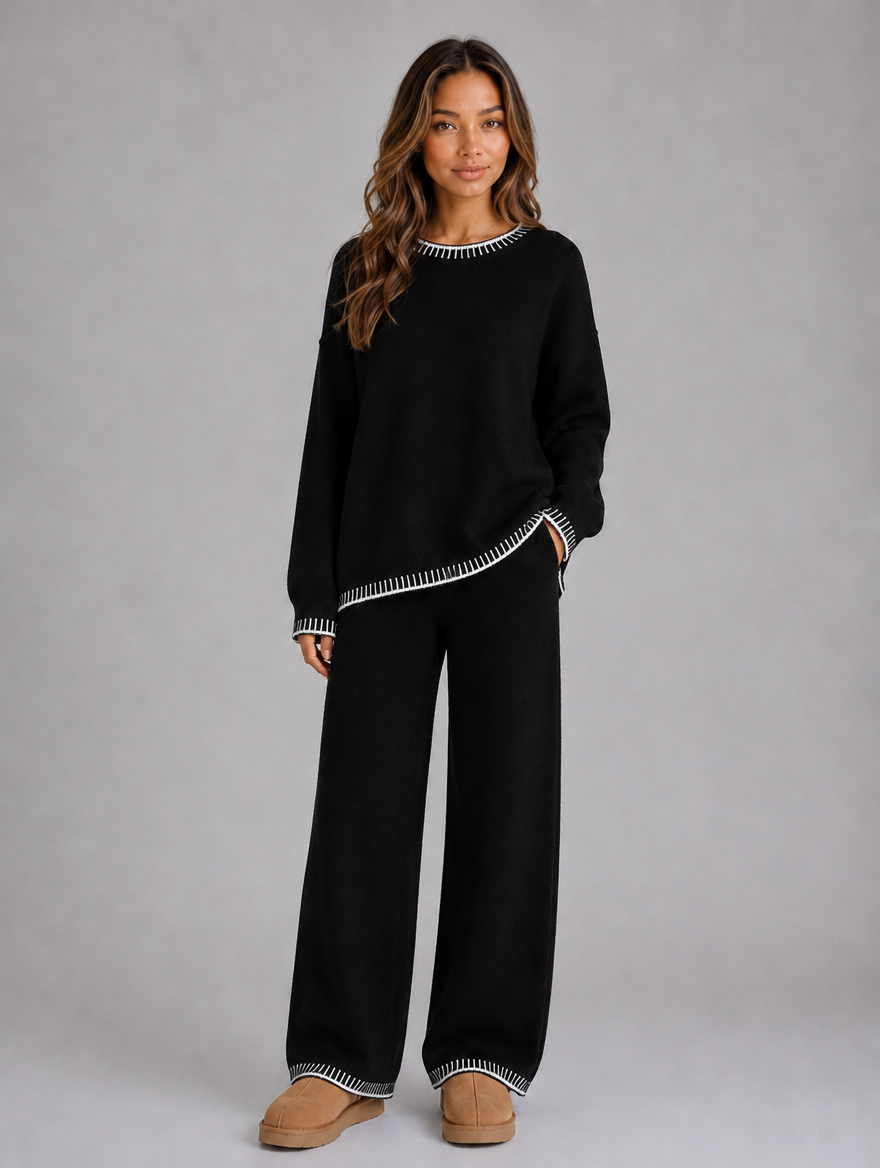 Women’s Knitted Relaxed Co-Ord Set — Black