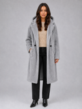 Women’s Long Hooded Teddy Coat – Oversized Borg Winter Coat — Grey