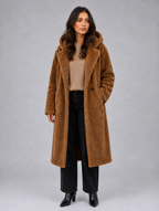 Women’s Long Hooded Teddy Coat – Oversized Borg Winter Coat — Light Brown