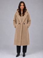 Women’s Long Hooded Teddy Coat – Oversized Borg Winter Coat — Beige