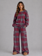 Women’s Oversized Striped Two-Piece Lounge Set — Red