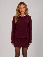 Women’s Knitted Jumper & Mini Skirt Co-Ord Set – Relaxed Two-Piece Outfit — Burgundy