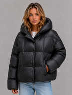Women’s Oversized Hooded Puffer Jacket – High Collar Winter Coat — Dark Grey