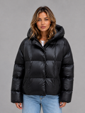 Women’s Oversized Hooded Puffer Jacket – High Collar Winter Coat — Black