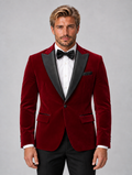 Men’s Velvet Tuxedo Blazer – Peak Lapel Formal Dinner Jacket — Red