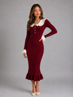 Women’s Ribbed Knit Bodycon Midi Dress — Burgundy