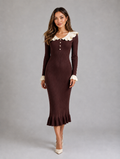 Women’s Ribbed Knit Bodycon Midi Dress — Brown