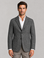 Men’s Textured Blazer – Single Breasted Tailored Jacket with Patch Pockets — Grey