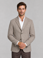 Men’s Textured Blazer – Single Breasted Tailored Jacket with Patch Pockets — Beige