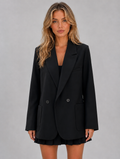 Women’s Double Breasted Blazer – Oversized Tailored Jacket — Black