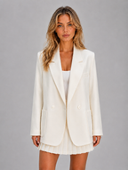 Women’s Double Breasted Blazer – Oversized Tailored Jacket — Cream