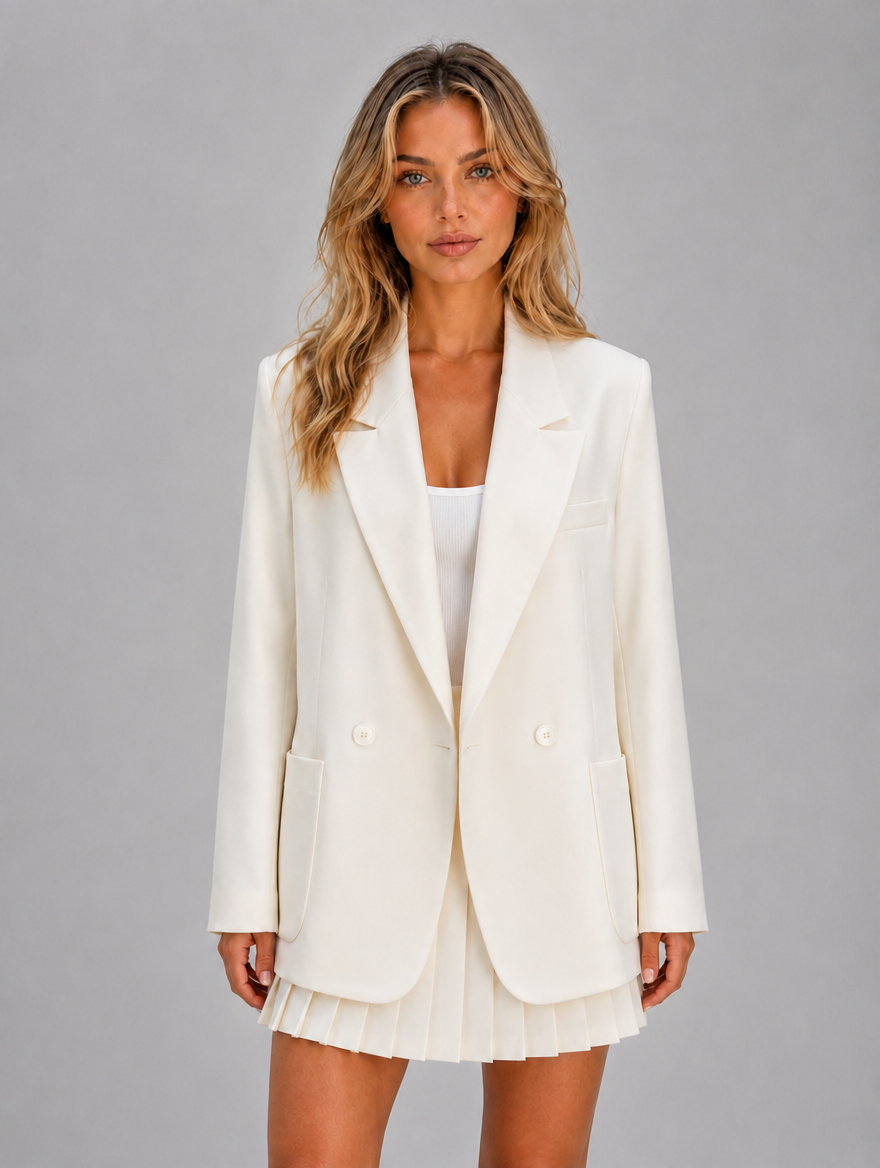 Women’s Double Breasted Blazer – Oversized Tailored Jacket — Cream