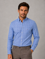 Men’s Long Sleeve Cotton Shirt – Regular Fit Smart Casual Dress Shirt — Sky Check