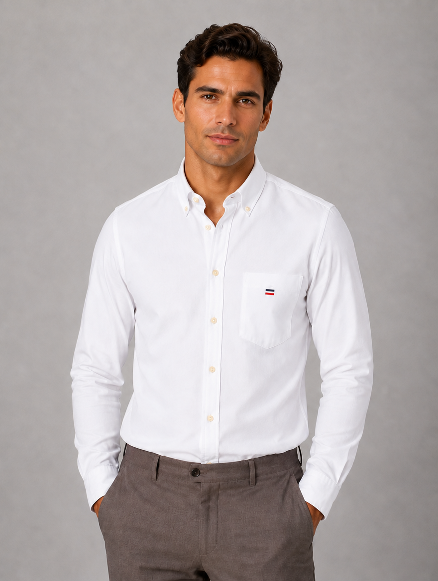 Men’s Long Sleeve Cotton Shirt – Regular Fit Smart Casual Dress Shirt — White