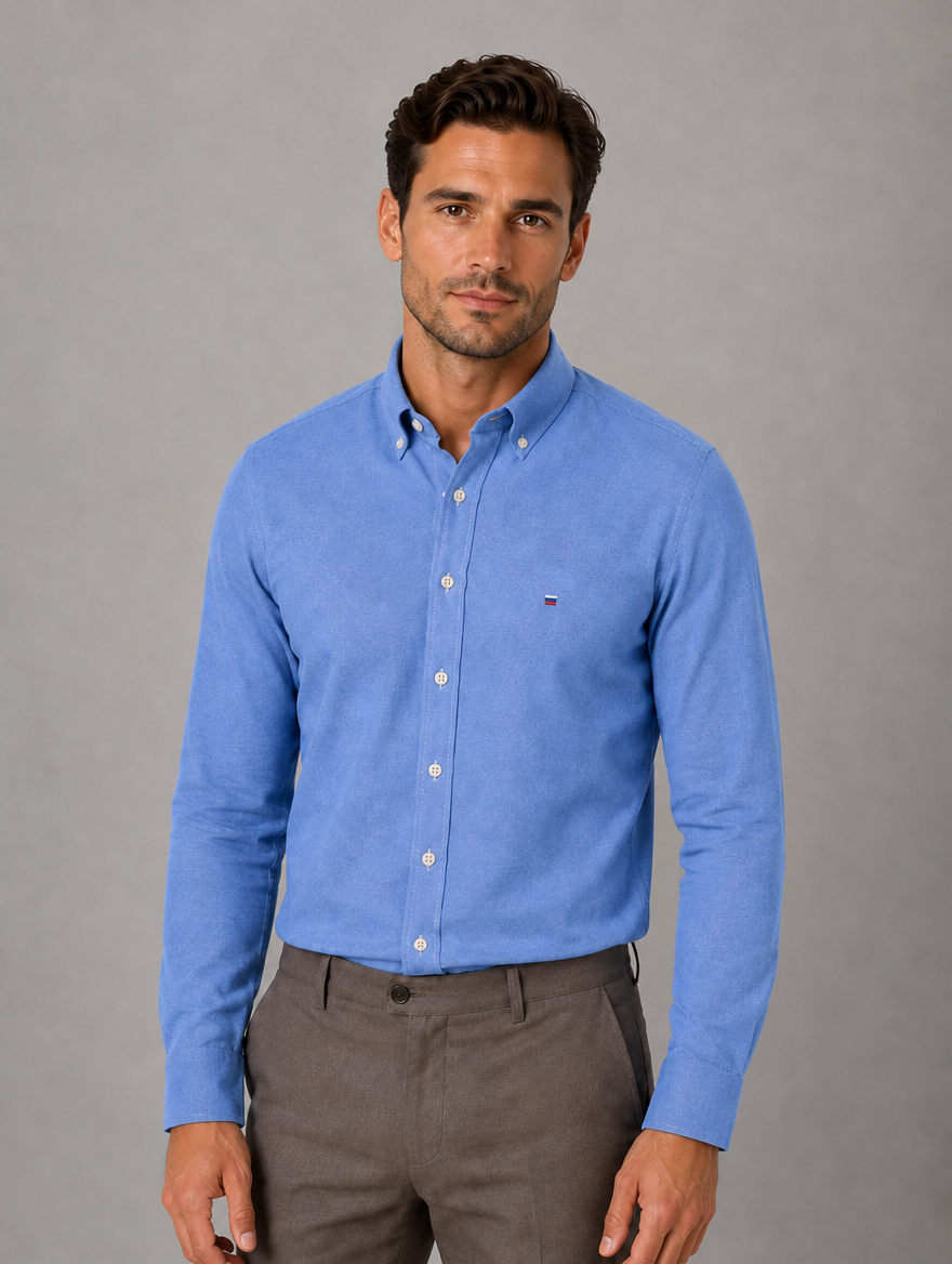 Men’s Long Sleeve Cotton Shirt – Regular Fit Smart Casual Dress Shirt — Light Blue