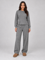 Women’s Soft Lounge Co-Ord Set – Fitted Top & Wide Leg Trousers — Grey