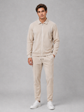 Men’s Two-Piece Zip Jacket & Trousers Set – Textured Smart Casual Co-Ord — Beige