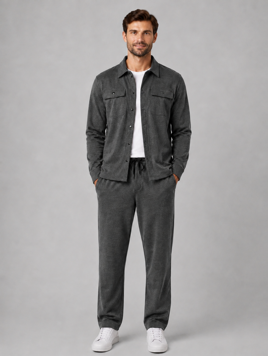 Men’s Two-Piece Overshirt & Trousers Set — Dark Grey