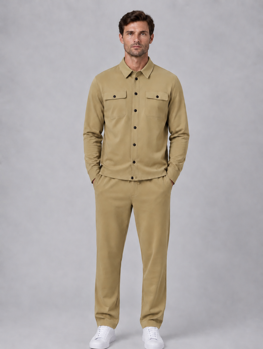 Men’s Two-Piece Overshirt & Trousers Set — Khaki
