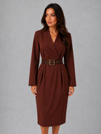 Women’s Belted Midi Dress — Brown