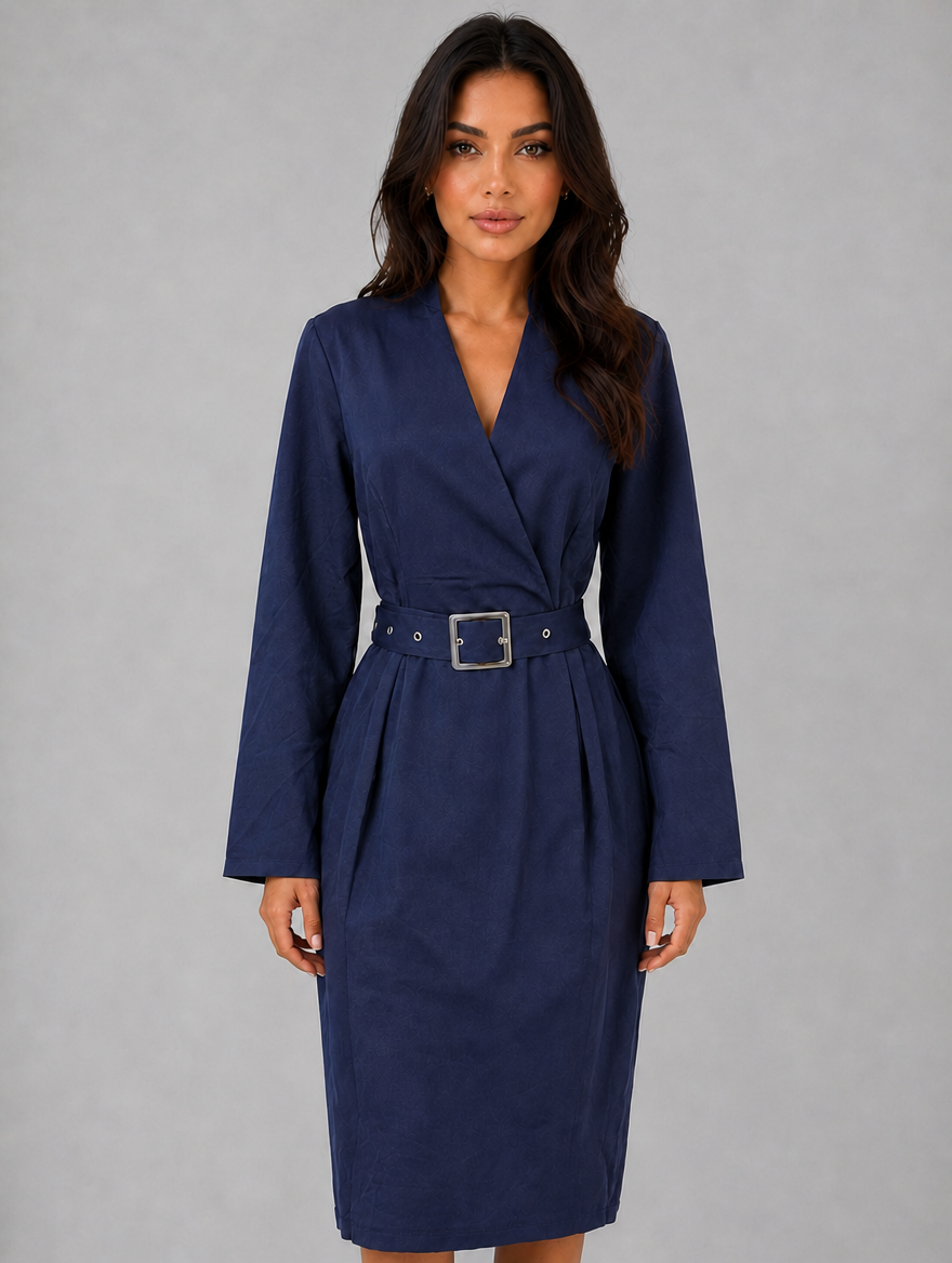 Women’s Belted Midi Dress — Navy