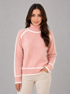 Women’s Roll Neck Jumper – Soft Relaxed Knit Top — Pink
