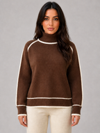 Women’s Roll Neck Jumper – Soft Relaxed Knit Top — Brown