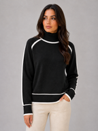 Women’s Roll Neck Jumper – Soft Relaxed Knit Top — Black