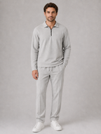 Men’s Two-Piece Quarter-Zip Polo & Trousers Set — Light Grey