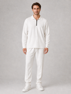 Men’s Two-Piece Quarter-Zip Polo & Trousers Set — White