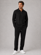 Men’s Two-Piece Quarter-Zip Polo & Trousers Set — Black