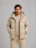 Men's Hooded Puffer Jacket — Beige