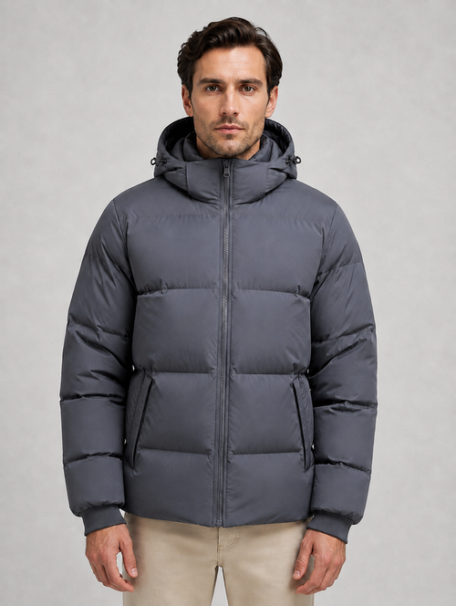 Men's Hooded Puffer Jacket — Dark Grey