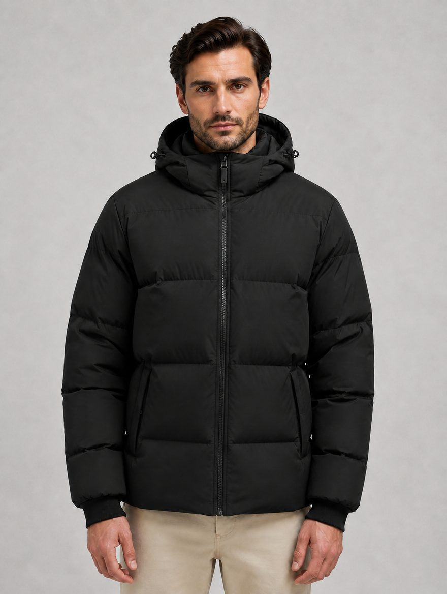 Men's Hooded Puffer Jacket — Black