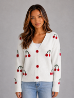 Women's Cherry Print Cardigan — White