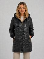 Women's Longline Hooded Puffer Coat – Quilted Winter Jacket — Black
