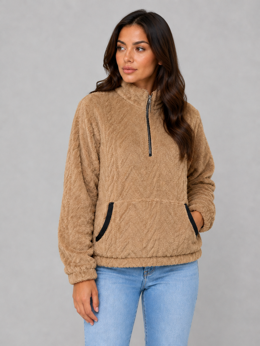 Women's Plush Half Zip Pullover — Khaki
