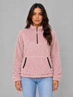 Women's Plush Half Zip Pullover — Pink